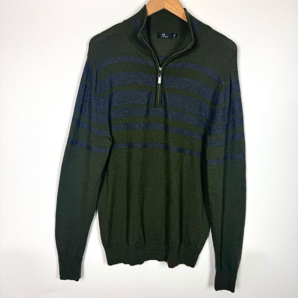NEVE Men's Merino Wool 1/4 Zip Sweater Green Size Medium